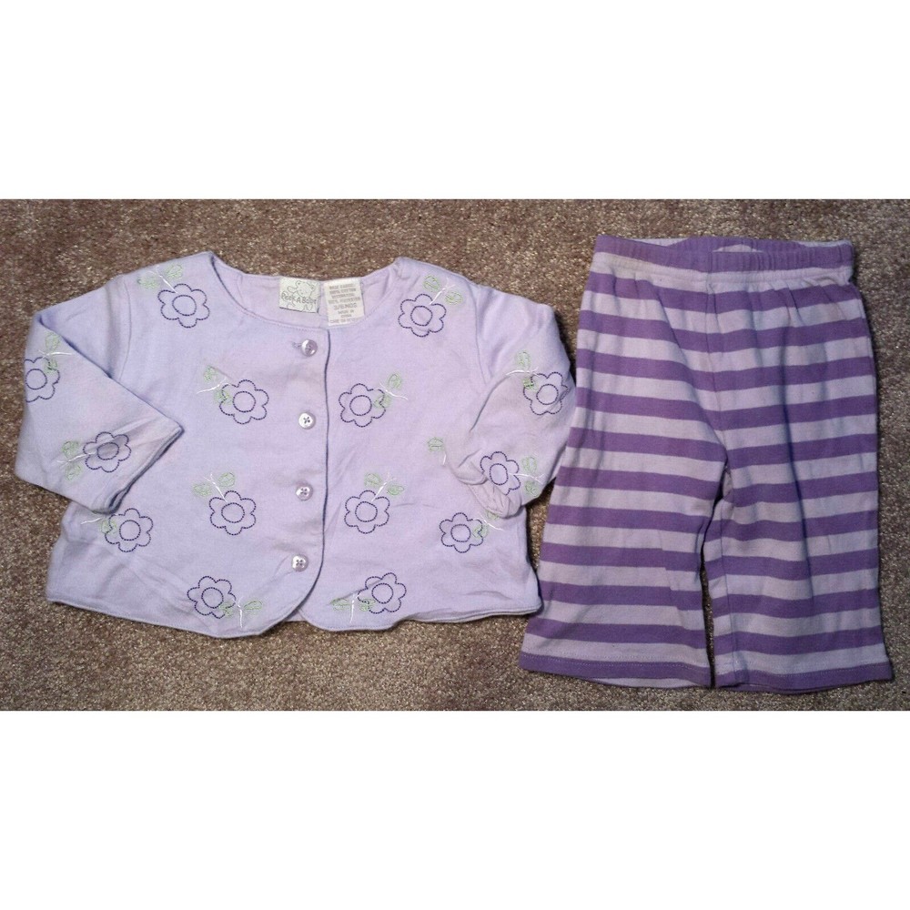 Girl's Size 3-6 M Month 2 Pc Purple Floral Dragonfly Cardigan & Carter's Pants